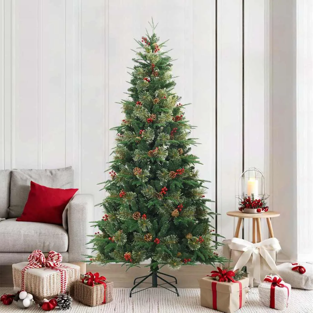 vidaxl umjetno božićno drvce s nogom zelena 210 cm pvc, pe i čelik - slika 1