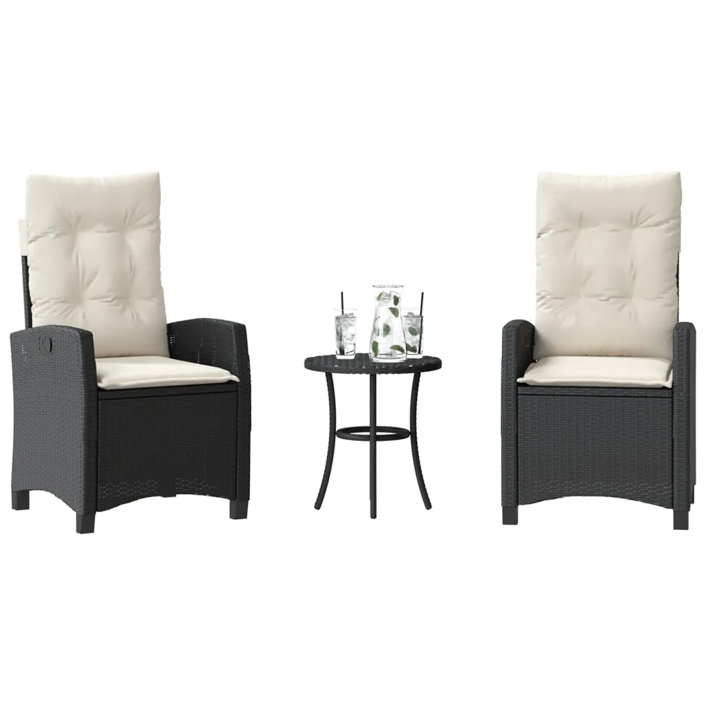 vidaXL 3-dijelni bistro set s jastucima crni od poliratana - Venlo
