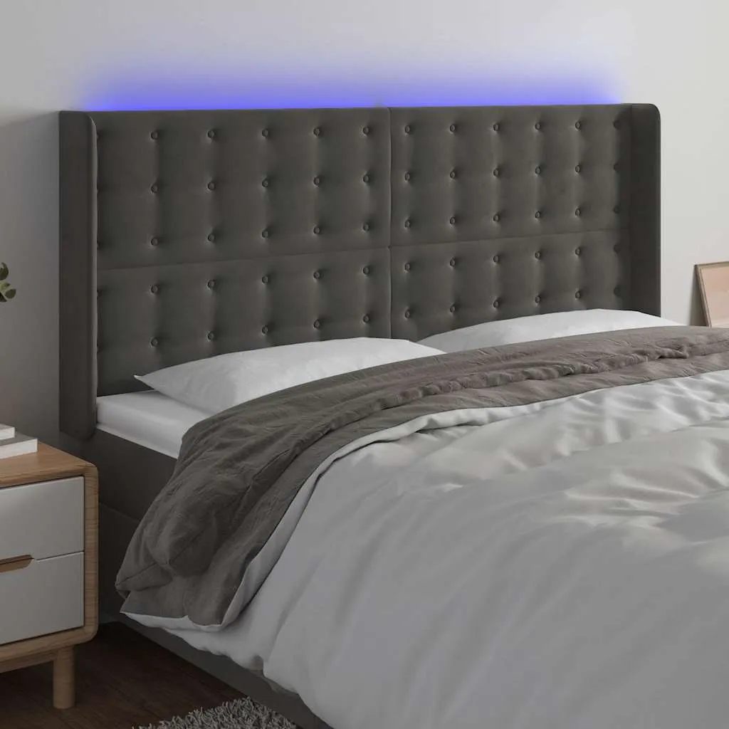 vidaXL LED uzglavlje tamnosivo 183 x 16 x 118/128 cm baršunasto - Venlo