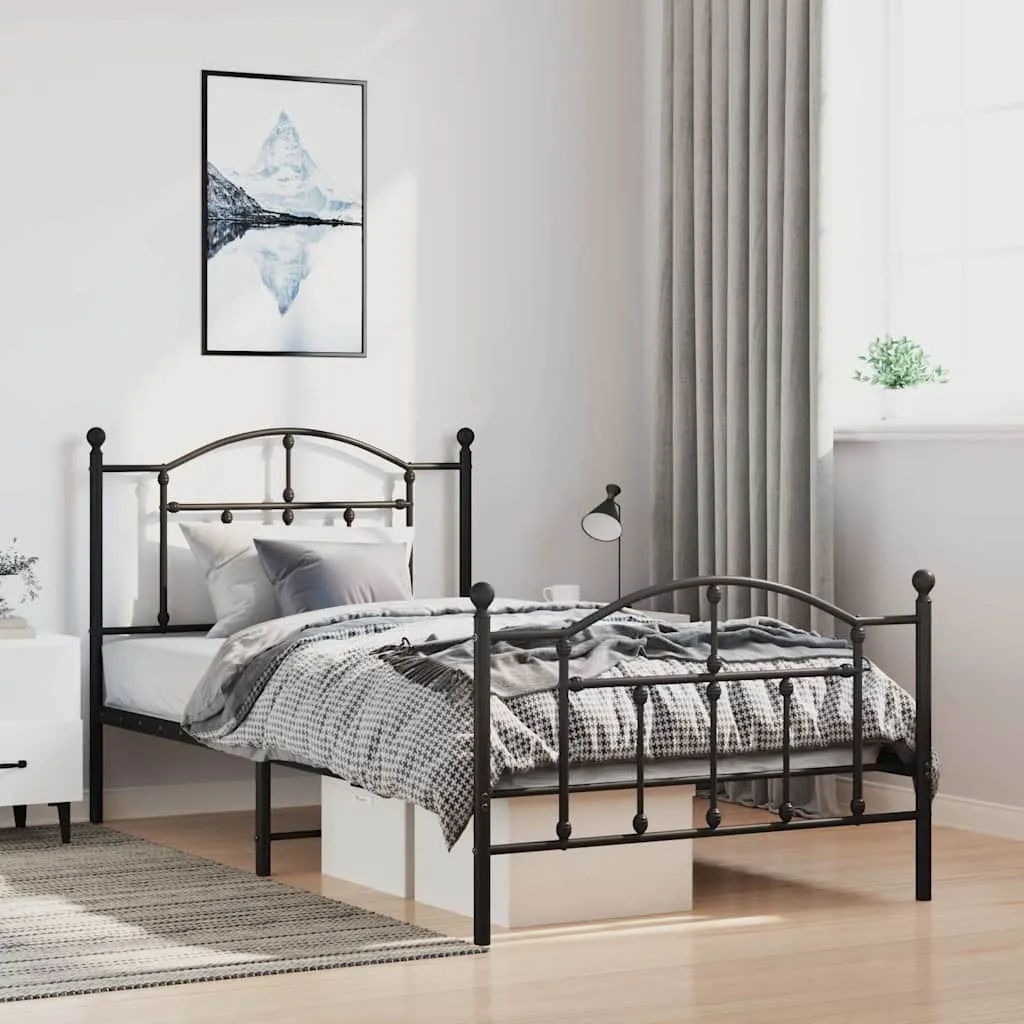 vidaXL Metalni okvir kreveta uzglavlje i podnožje crni 100x200 cm - Venlo