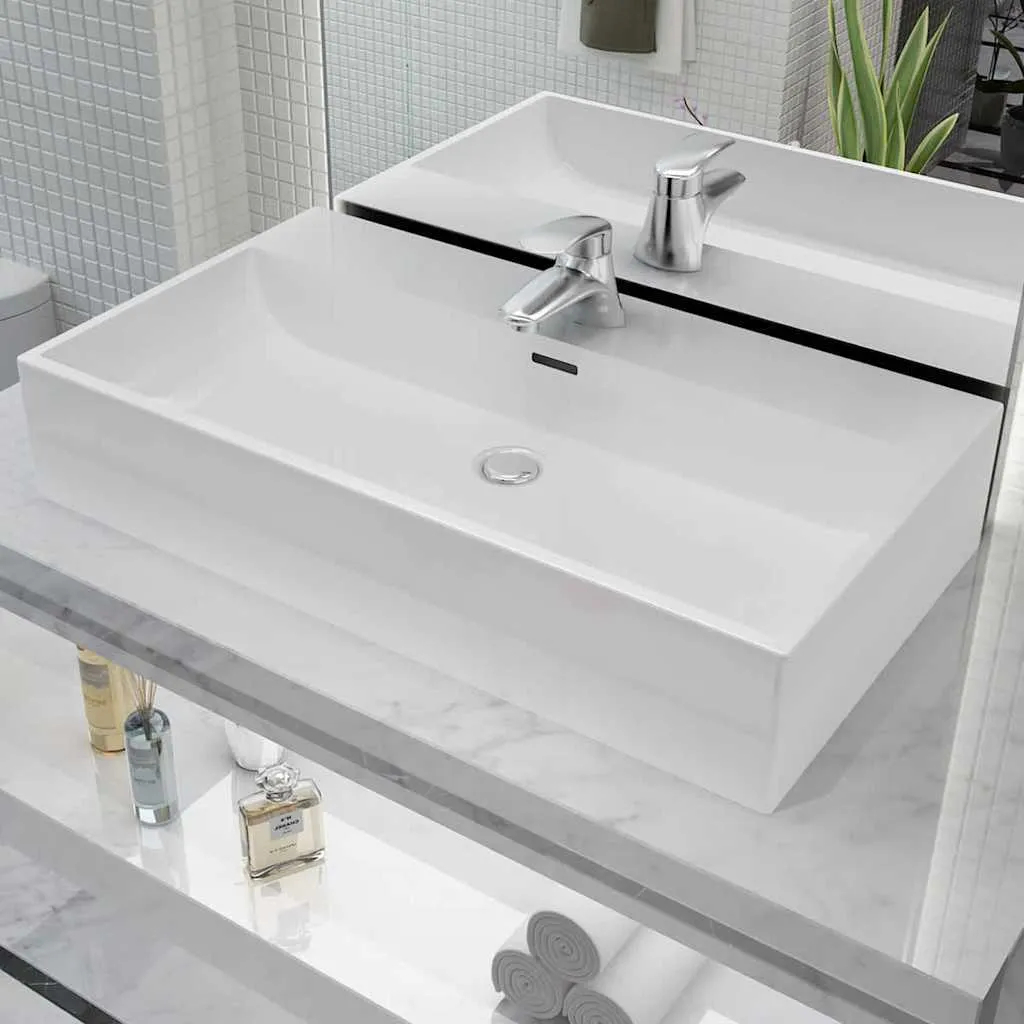 vidaXL Umivaonik s Poklopcem za Slivnik Keramički Bijeli 76 x 42,5 x 14,5 cm - Venlo