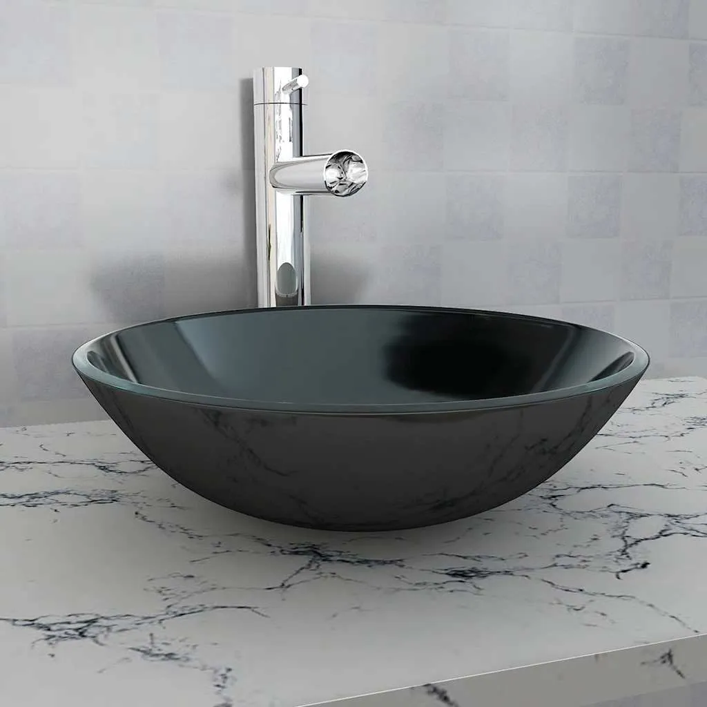 vidaXL Umivaonik Kaljeno Staklo 42 cm Crni - Venlo