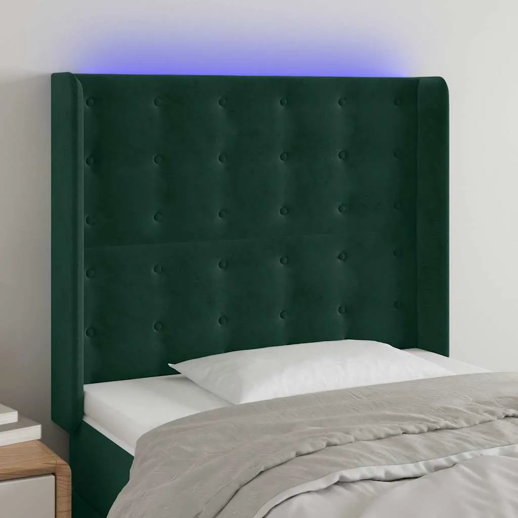 vidaXL LED uzglavlje tamnozeleno 83x16x118/128 cm baršunasto - Venlo