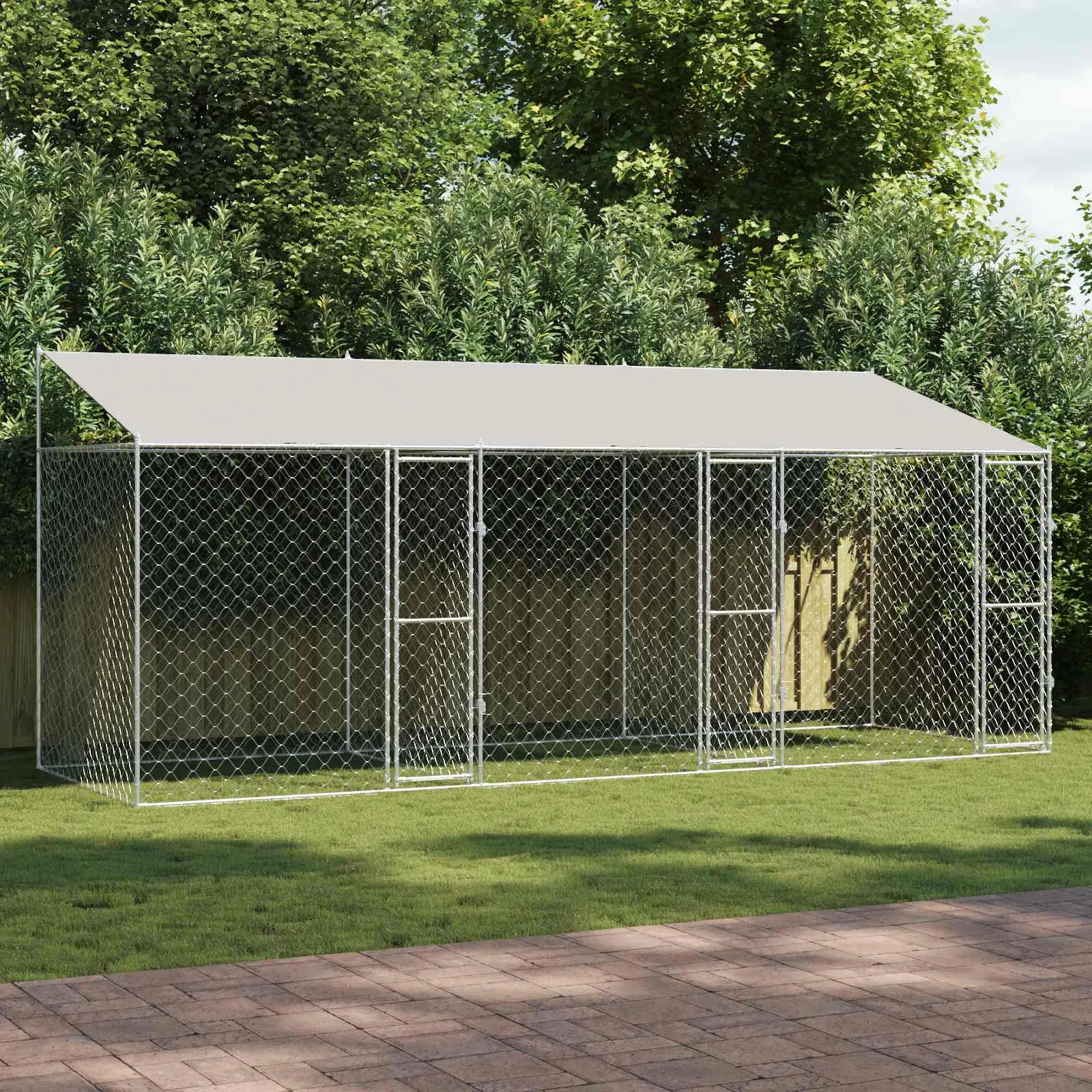 vidaXL Kavez za psa s krovom Srebrna 600 x 200 x 256 cm Čelik i PE - Venlo