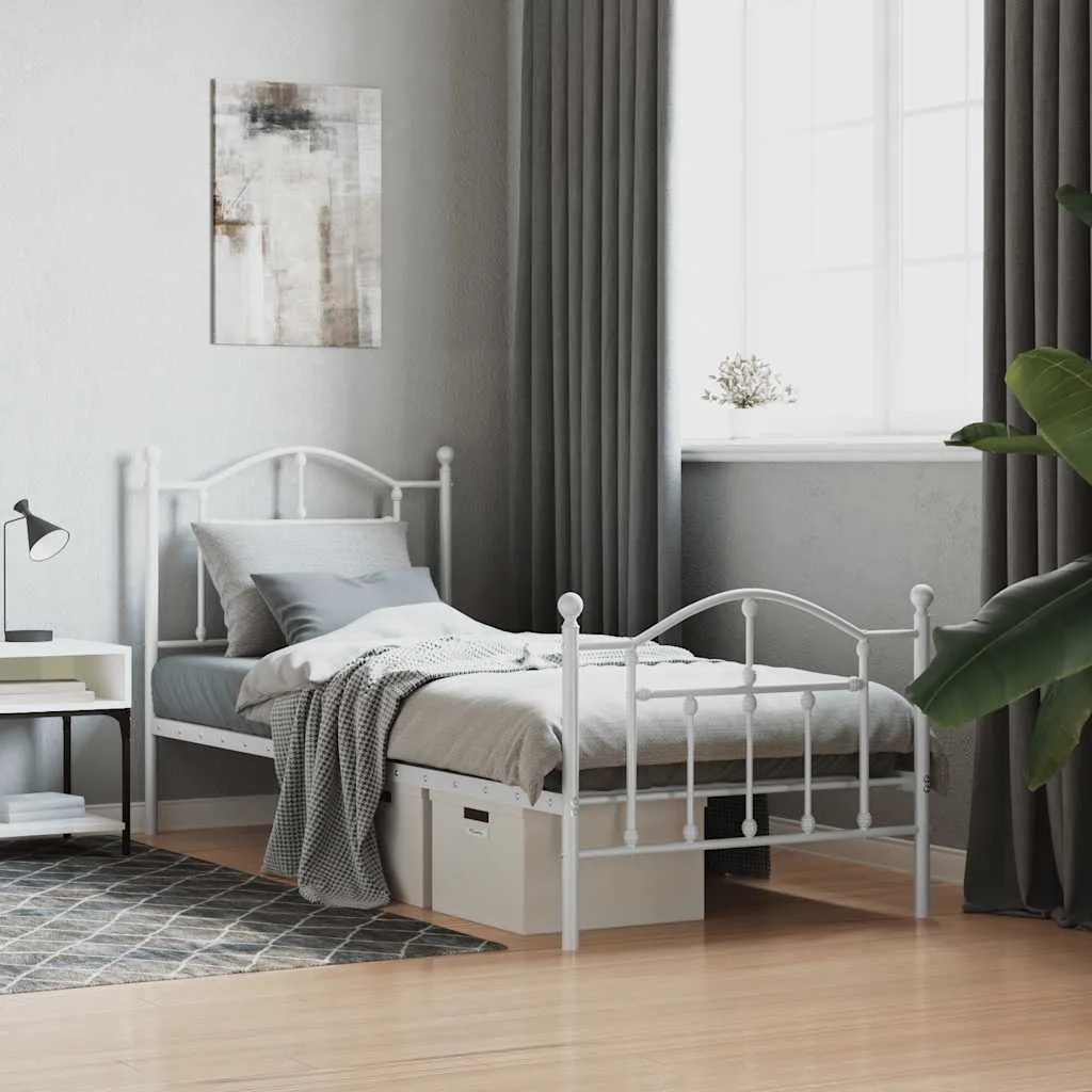 vidaXL Metalni okvir kreveta uzglavlje i podnožje bijeli 90 x 200 cm - Venlo