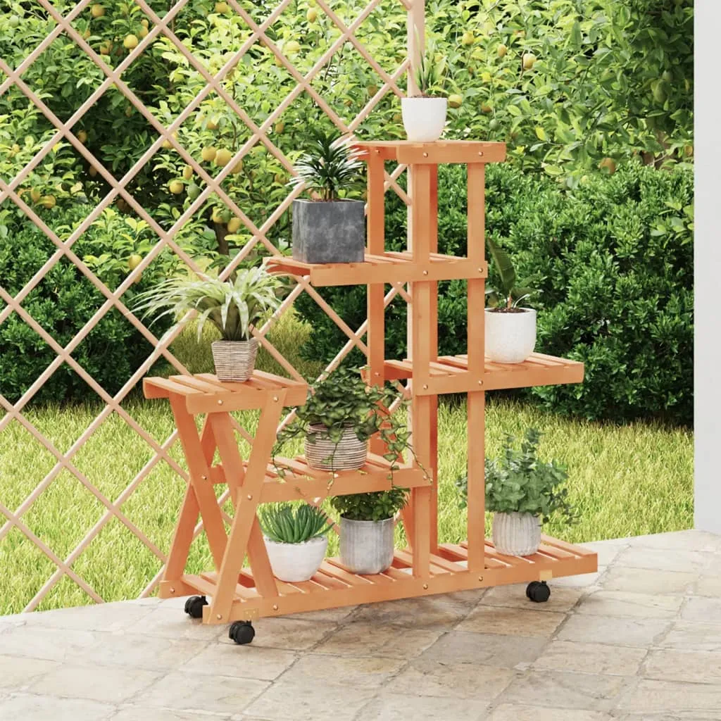 vidaXL Stalak za cvijeće s kotačima 95x25x101 cm od masivne jelovine - Venlo