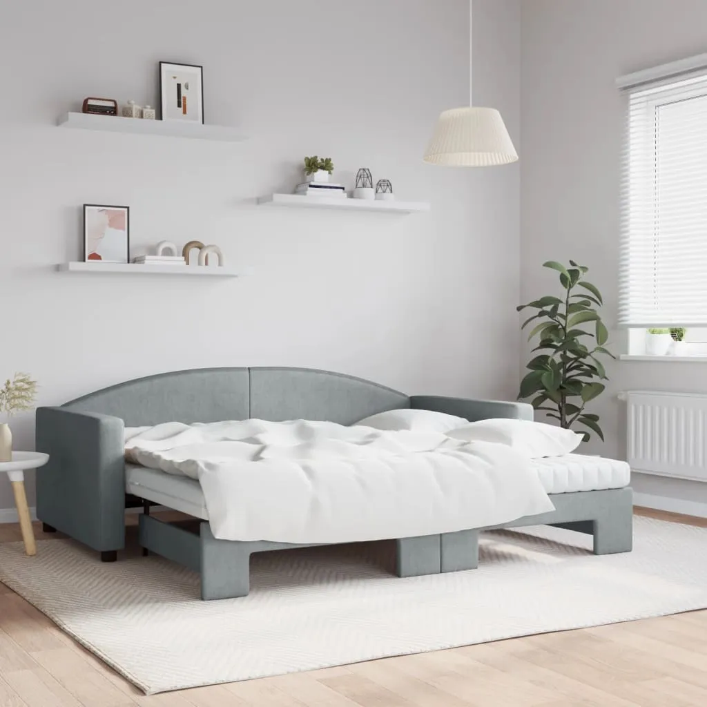 vidaXL Dnevni krevet na razvlačenje svjetlosivi 90 x 190 cm od tkanine - Venlo
