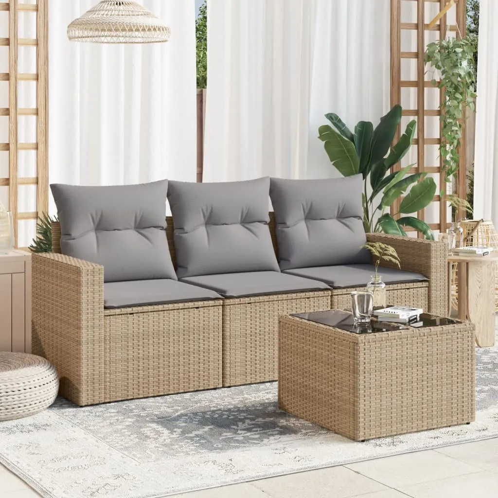vidaXL 4-dijelni set vrtnih sofa s jastucima bež od poliratana - Venlo