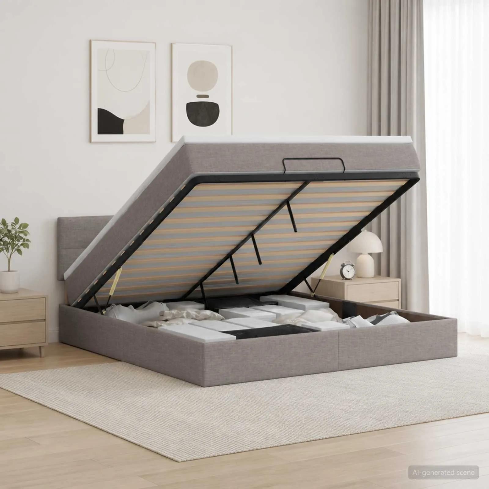 vidaXL Podesivi krevet s madracem Sivosmeđa 140 x 190 cm Tkanina - Venlo