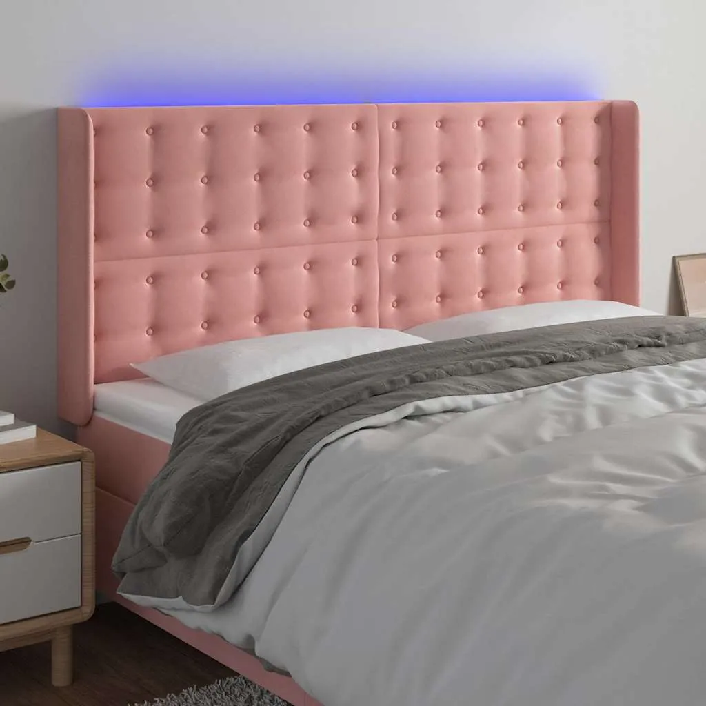 vidaXL LED uzglavlje Ružičasta 163x16x118/128 cm baršunasto - Venlo