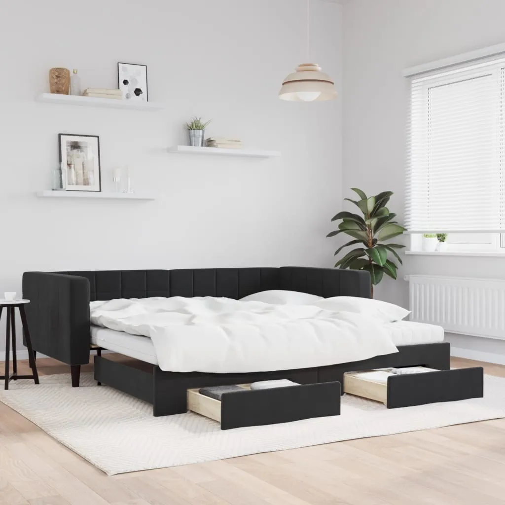 vidaXL Dnevni krevet na razvlačenje s ladicama crni 100x200 cm baršun - Venlo