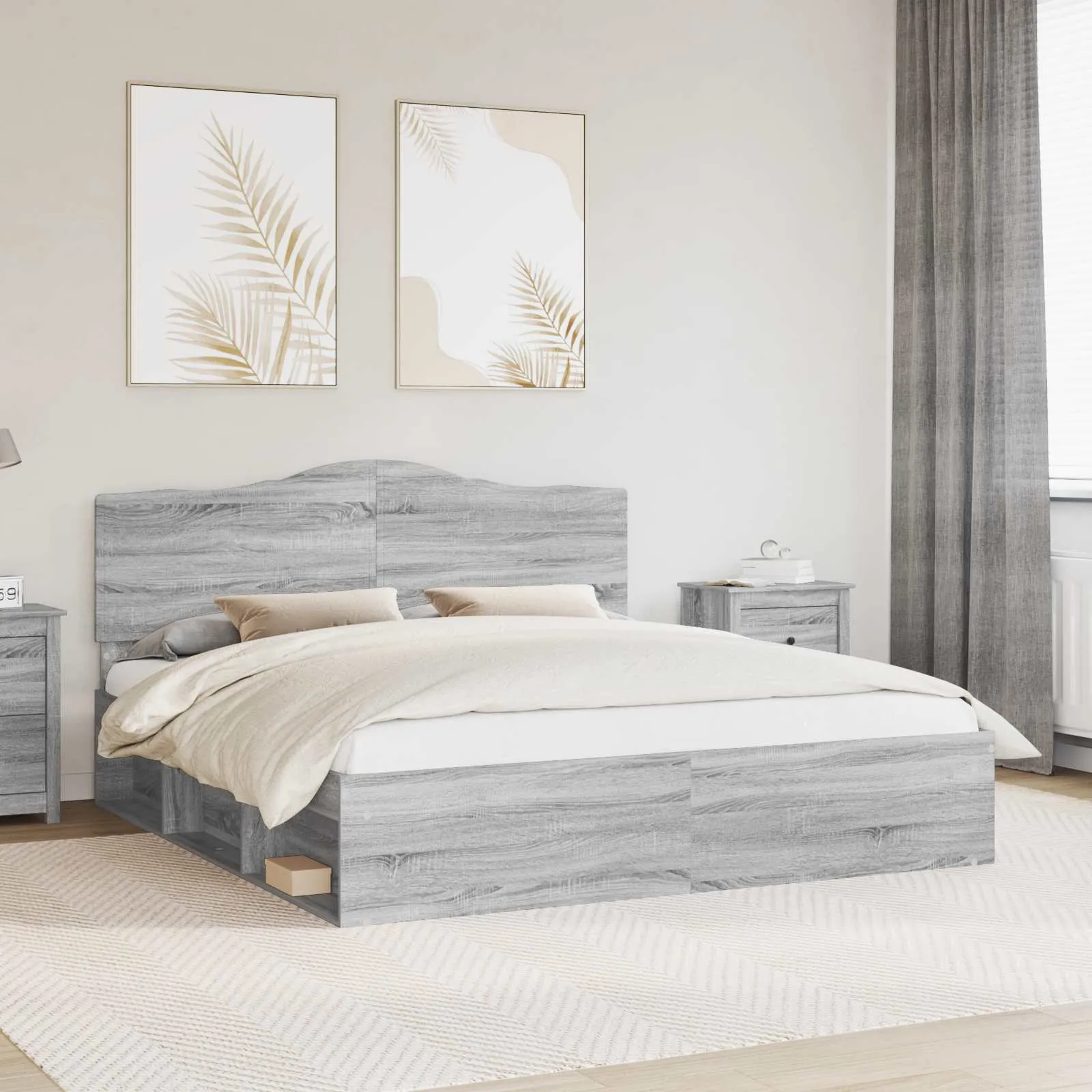 vidaXL Krevetna konstrukcija s uzglavljem Siva Sonoma 200 x 200 cm - Venlo