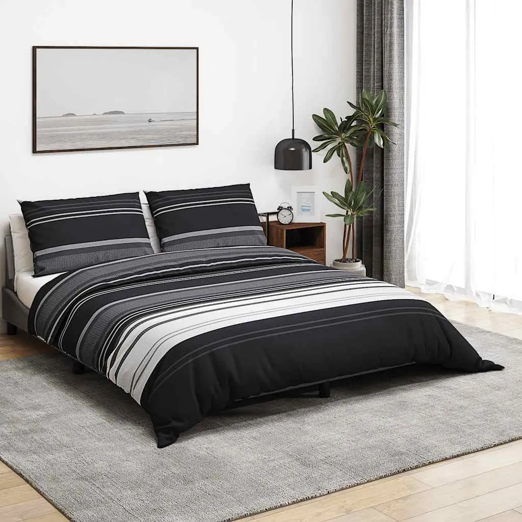 vidaXL Set navlaka za poplun crne pruge 225x220 cm pamuk - Venlo