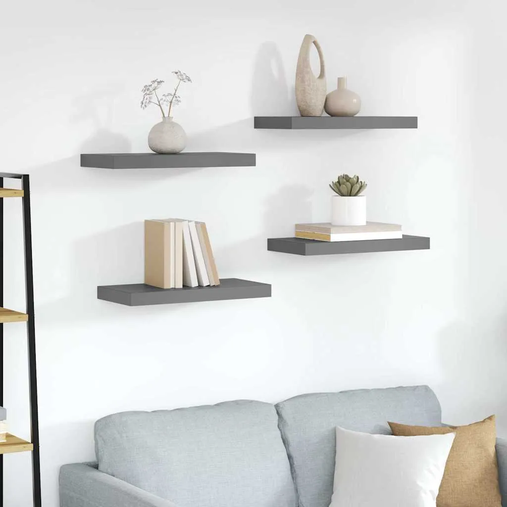 vidaXL Plutajuće zidne police 4 kom sjajne sive 50 x 23,5 x 3,8 cm MDF - Venlo