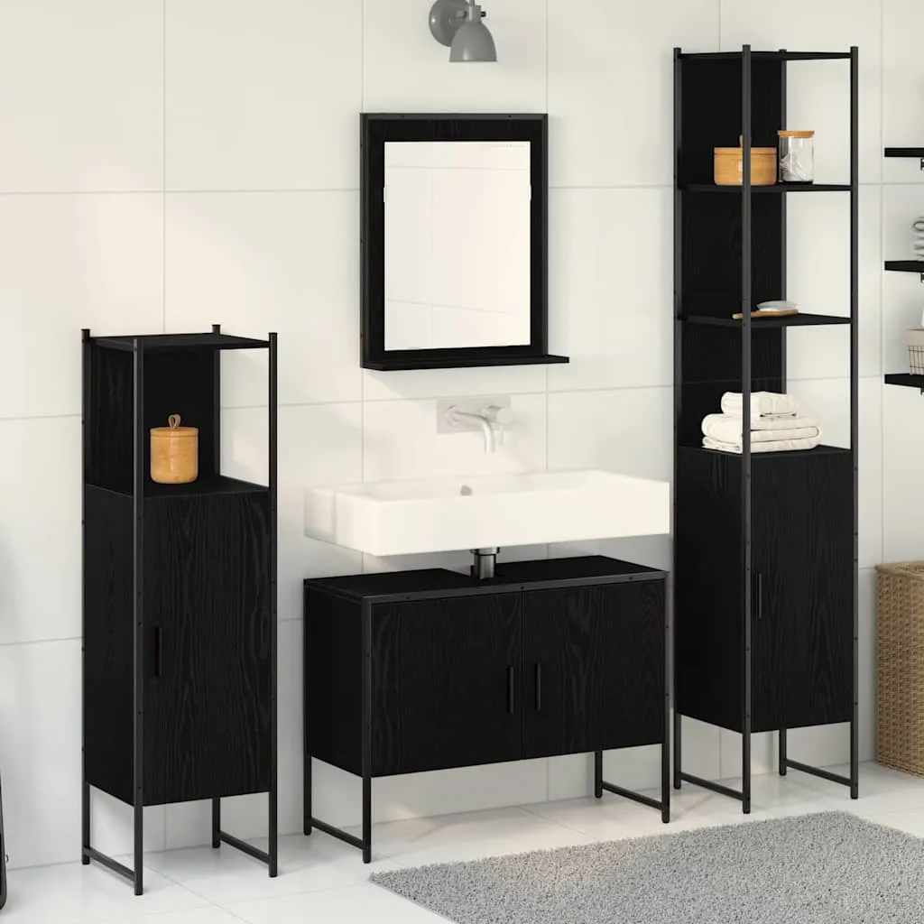 vidaXL Set namještaja za kupaonicu 4 kom. Crna 33 x 33 x 185,5 cm - Venlo
