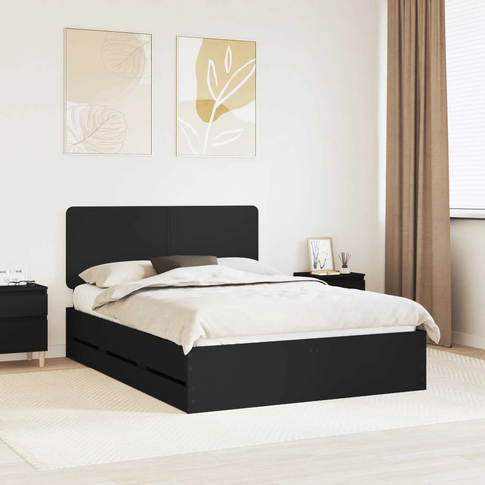 vidaXL Krevetna konstrukcija Crna 140 x 200 cm Inženjersko Drvo - Venlo