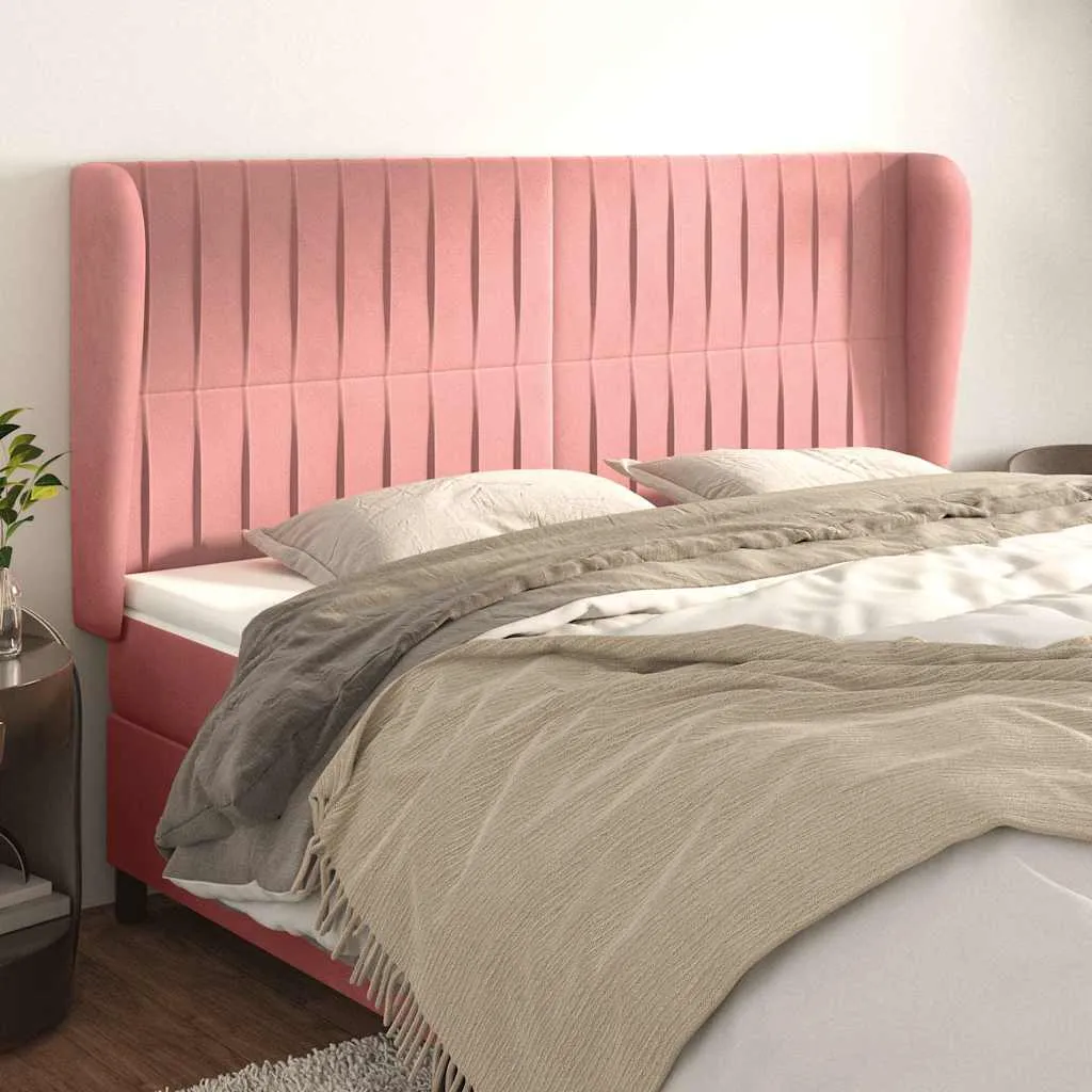 vidaXL Uzglavlje s ušima ružičasto 163x23x118/128 cm baršunasto - Venlo