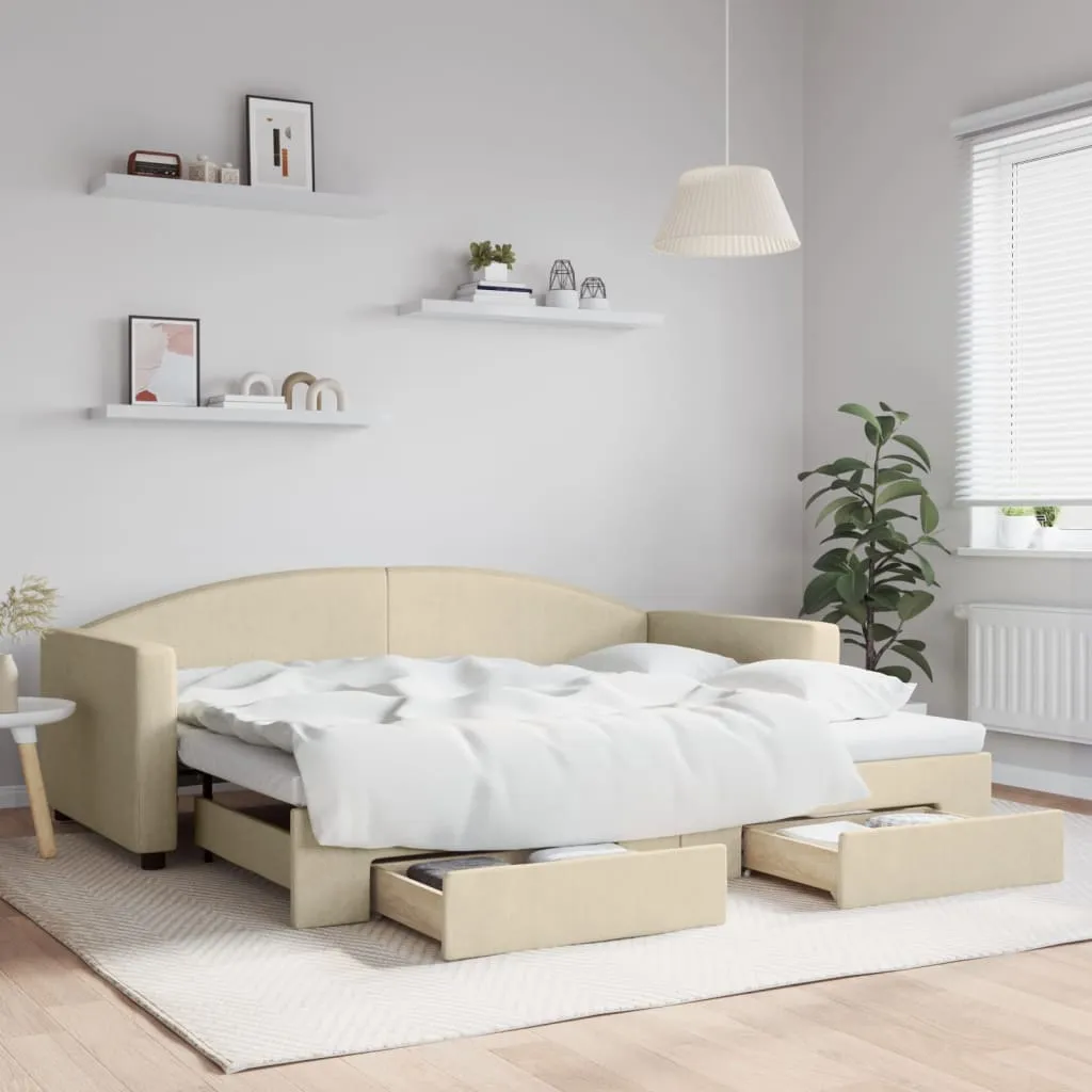 vidaXL Dnevni krevet na razvlačenje s ladicama krem 90x200 cm tkanina - Venlo