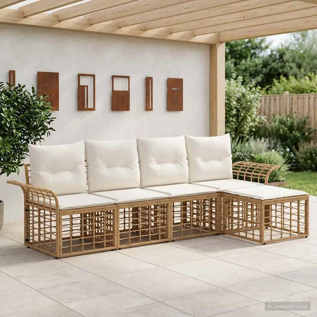 vidaXL Set vanjskih sofa 5 kom. Prirodna i krema bijela Poliester - Venlo