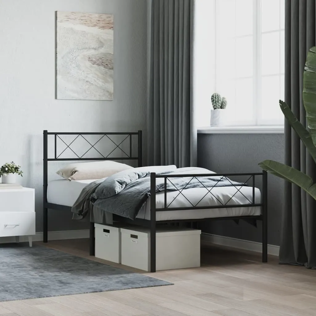 vidaXL Metalni okvir kreveta uzglavlje i podnožje crni 90 x 200 cm - Venlo