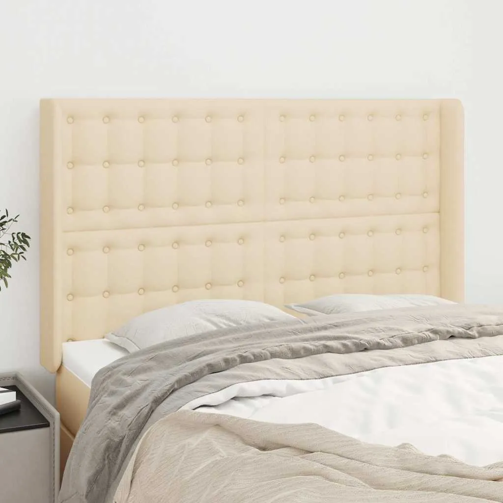 vidaXL Uzglavlje s ušima krem 147x16x118/128 cm od tkanine - Venlo