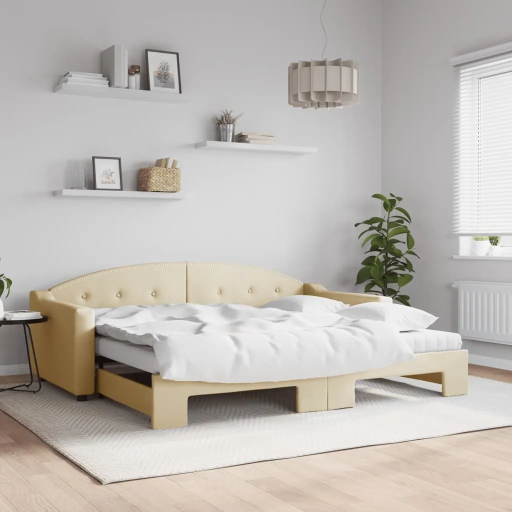 vidaXL Dnevni krevet na razvlačenje s madracima krem 90x200 cm tkanina - Venlo