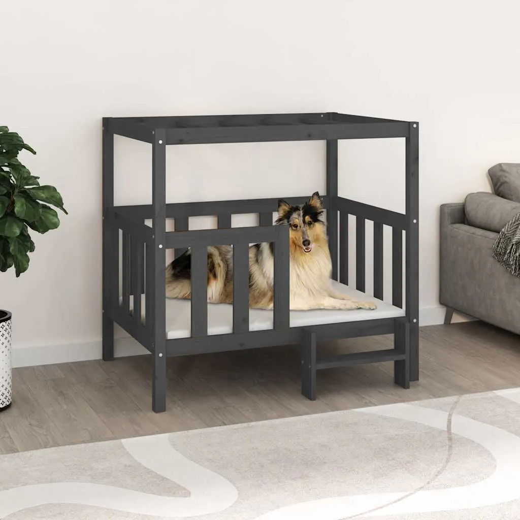 vidaxl krevet za pse sivi 105,5 x 83,5 x 100 cm od masivne borovine - slika 1