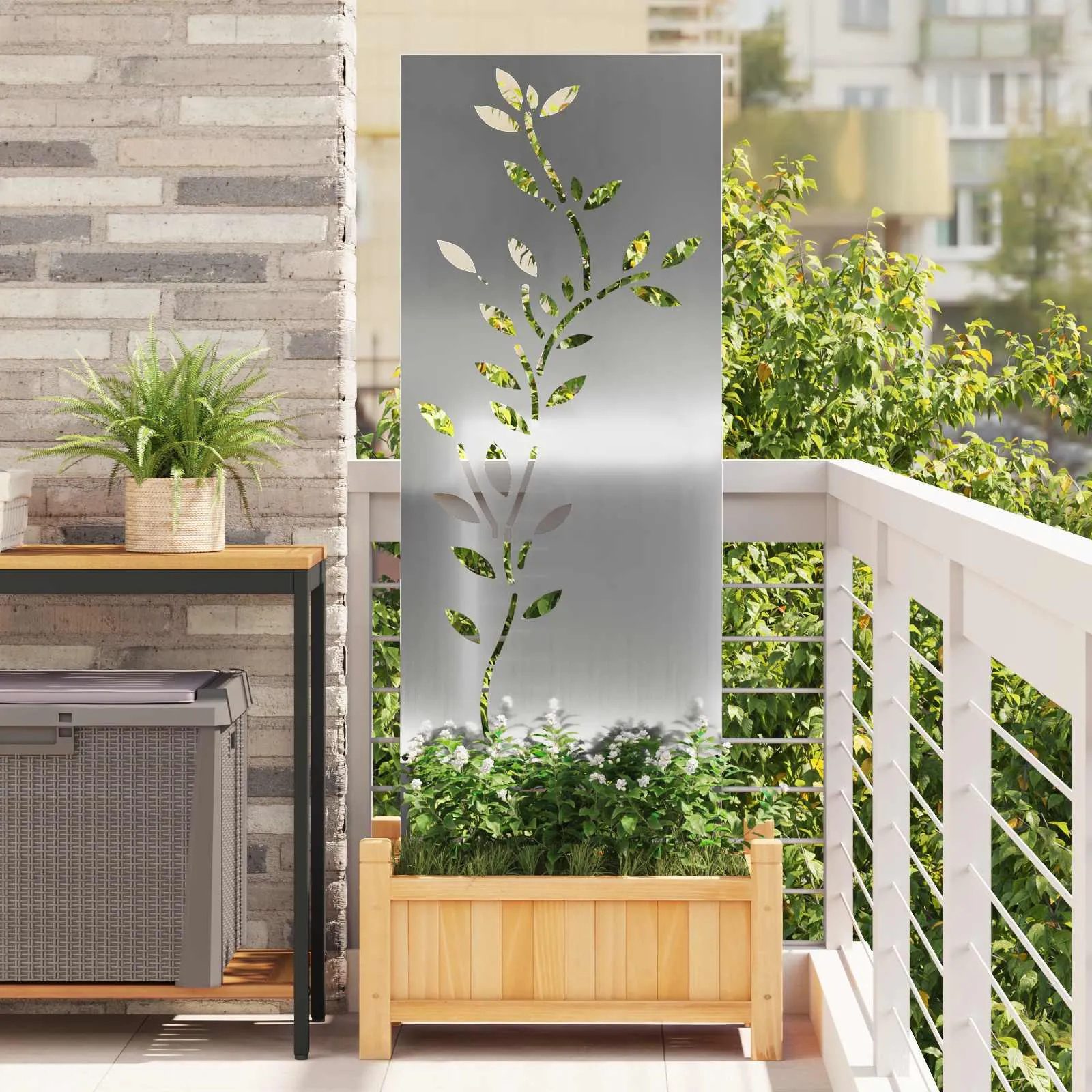 vidaxl privatnost u vrtu cvjetni srebrno 50 x 140 cm pocinčani čelik - slika 1