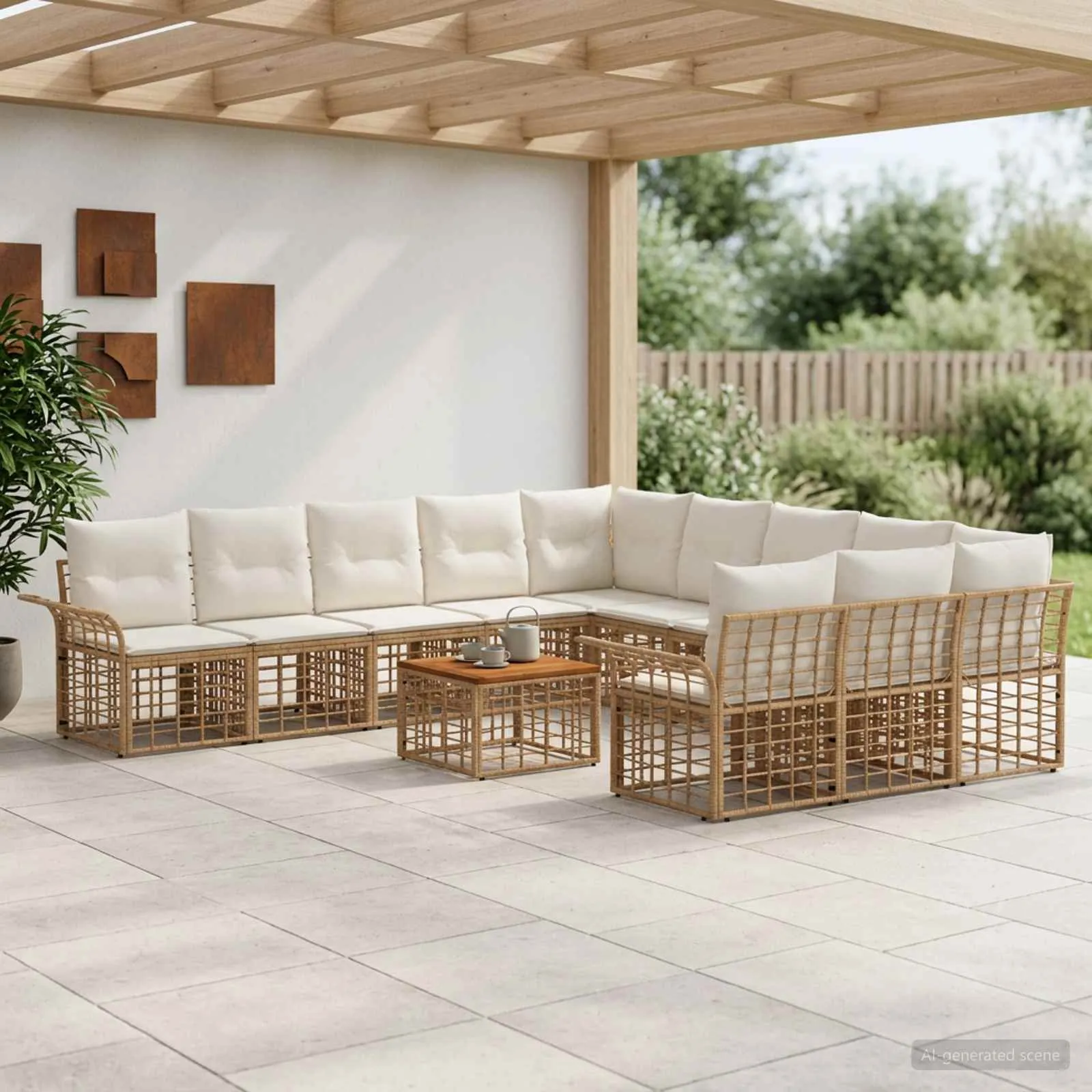 vidaXL Set vanjskih sofa 12 kom. Prirodna i krema bijela Poliester - Venlo
