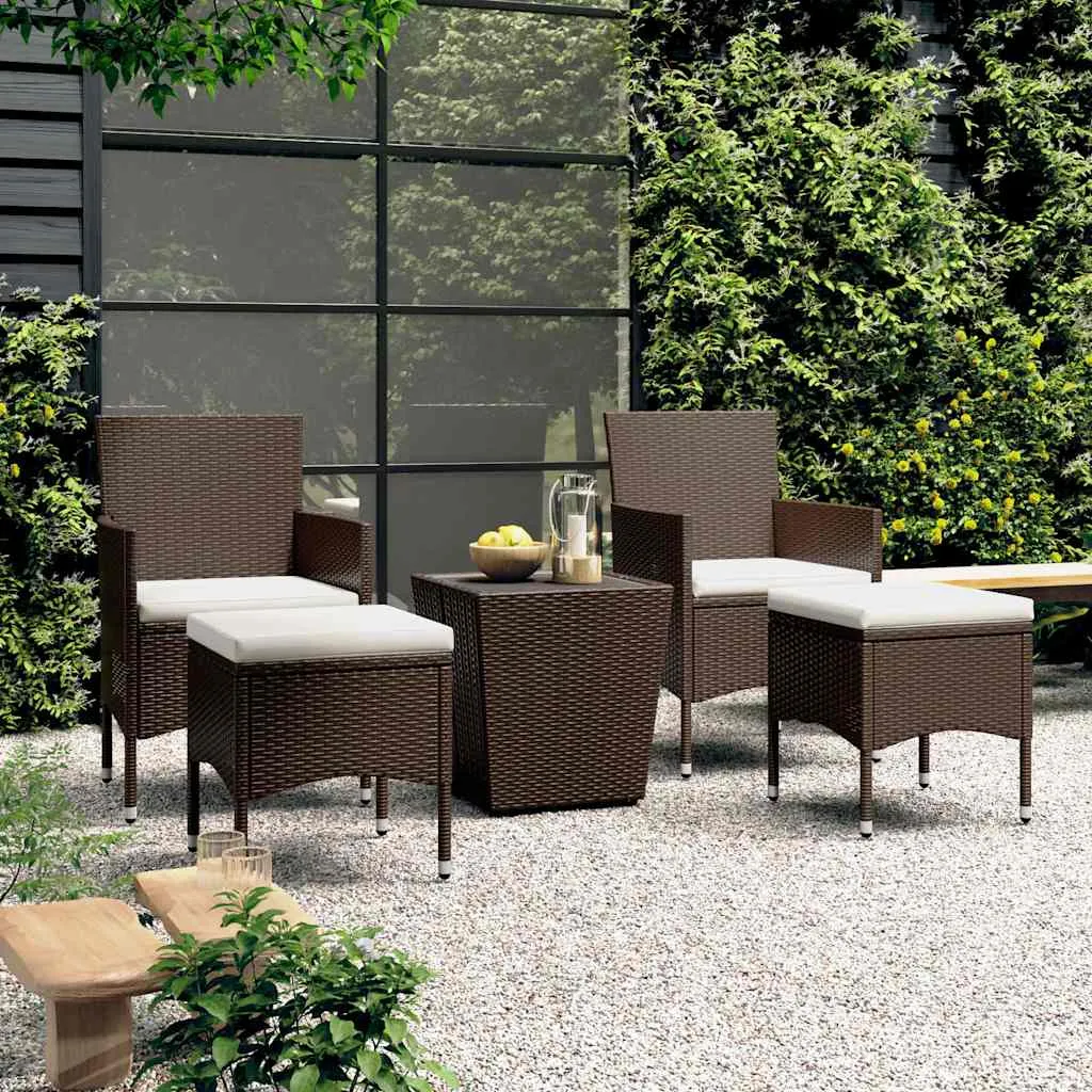 vidaXL 5-dijelni vrtni bistro set poliratan i kaljeno staklo smeđi - Venlo