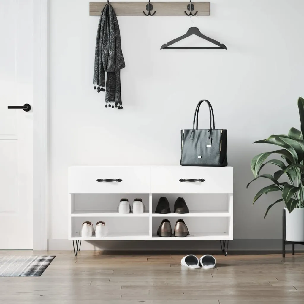 vidaXL Klupa za cipele bijela 102 x 35 x 55 cm od konstruiranog drva - Venlo