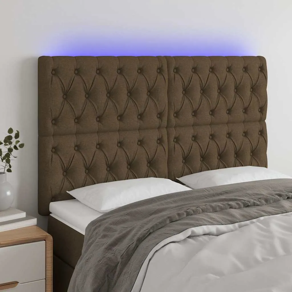 vidaXL LED uzglavlje tamnosmeđe 144x7x118/128 cm od tkanine - Venlo