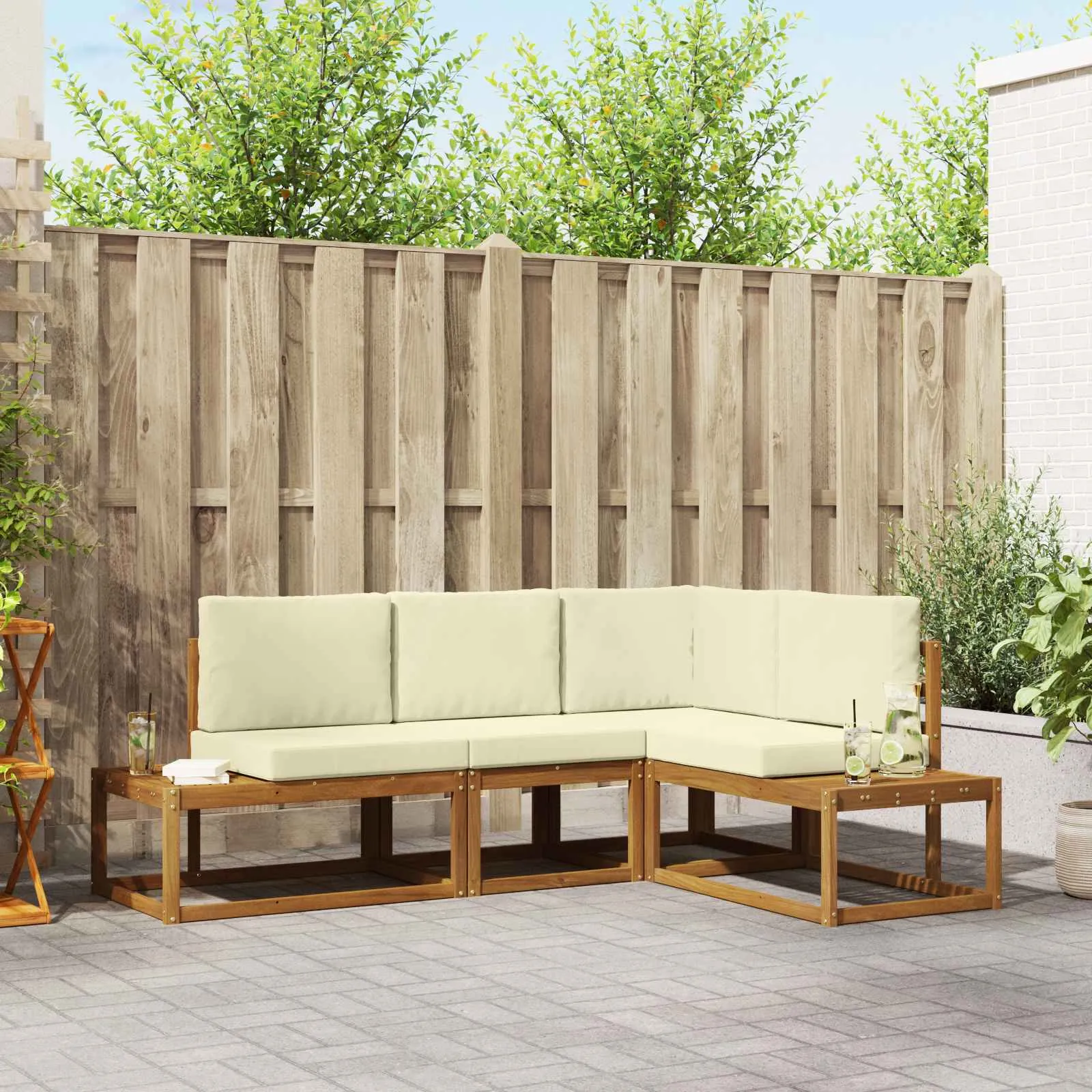 vidaXL 4 kom. Set vanjskih sofa Čvrsto drvo akacije i poliester - Venlo