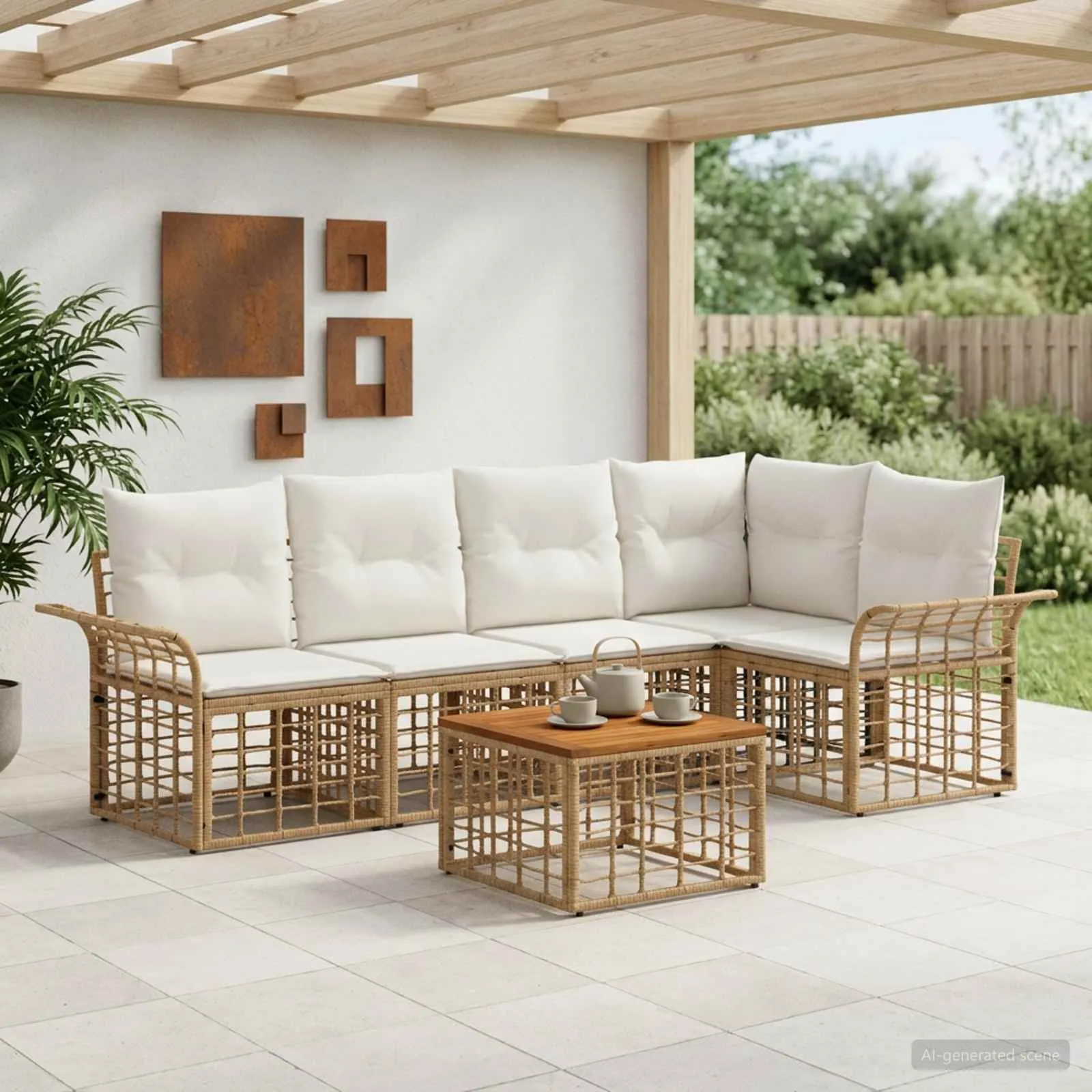 vidaXL Set vanjskih sofa 6 kom. Prirodna i krema bijela Poliester - Venlo