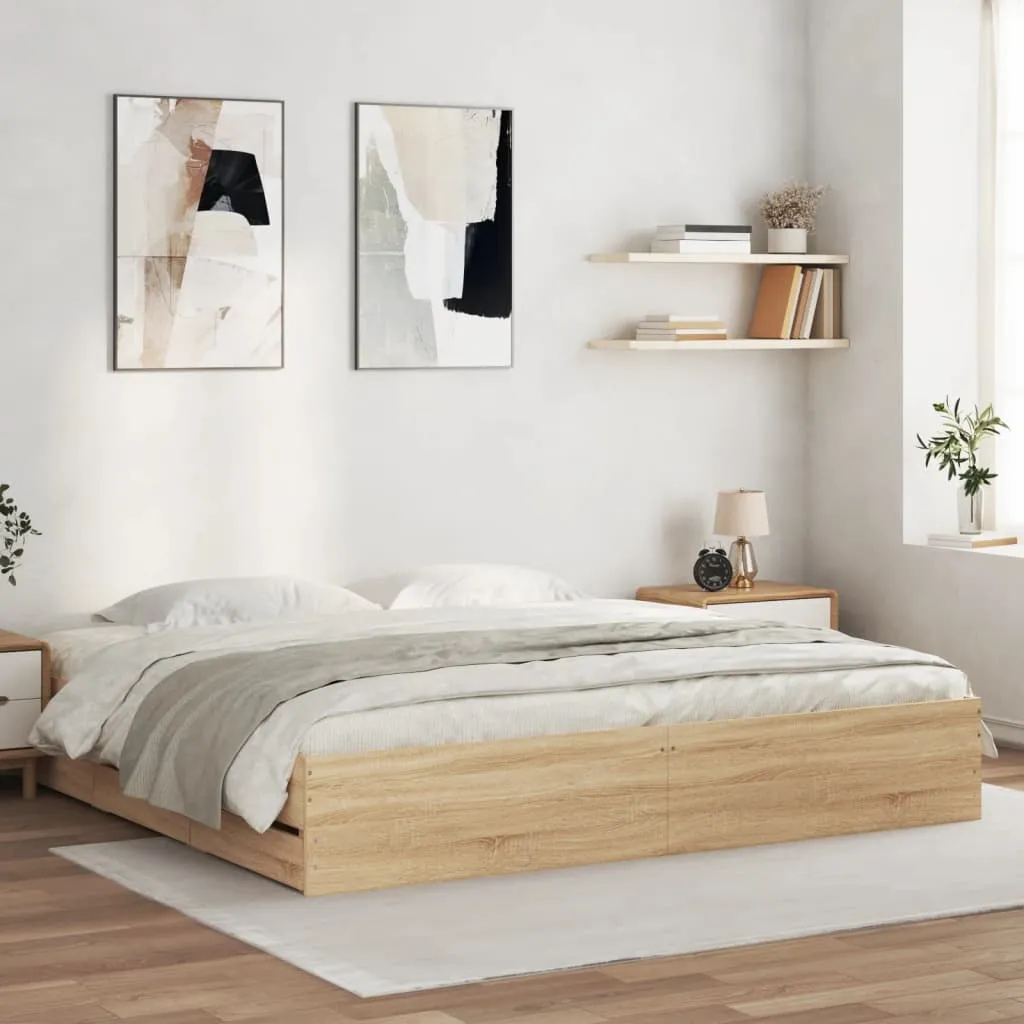 vidaXL Okvir za krevet s ladicama boja hrasta 200x200 cm drveni - Venlo