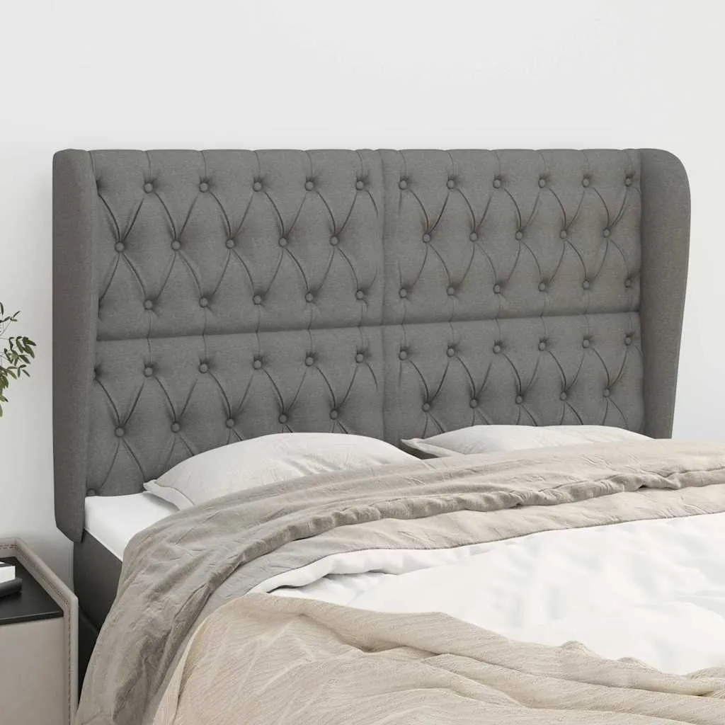 vidaXL Uzglavlje s ušima tamnosivo 147x23x118/128 cm od tkanine - Venlo