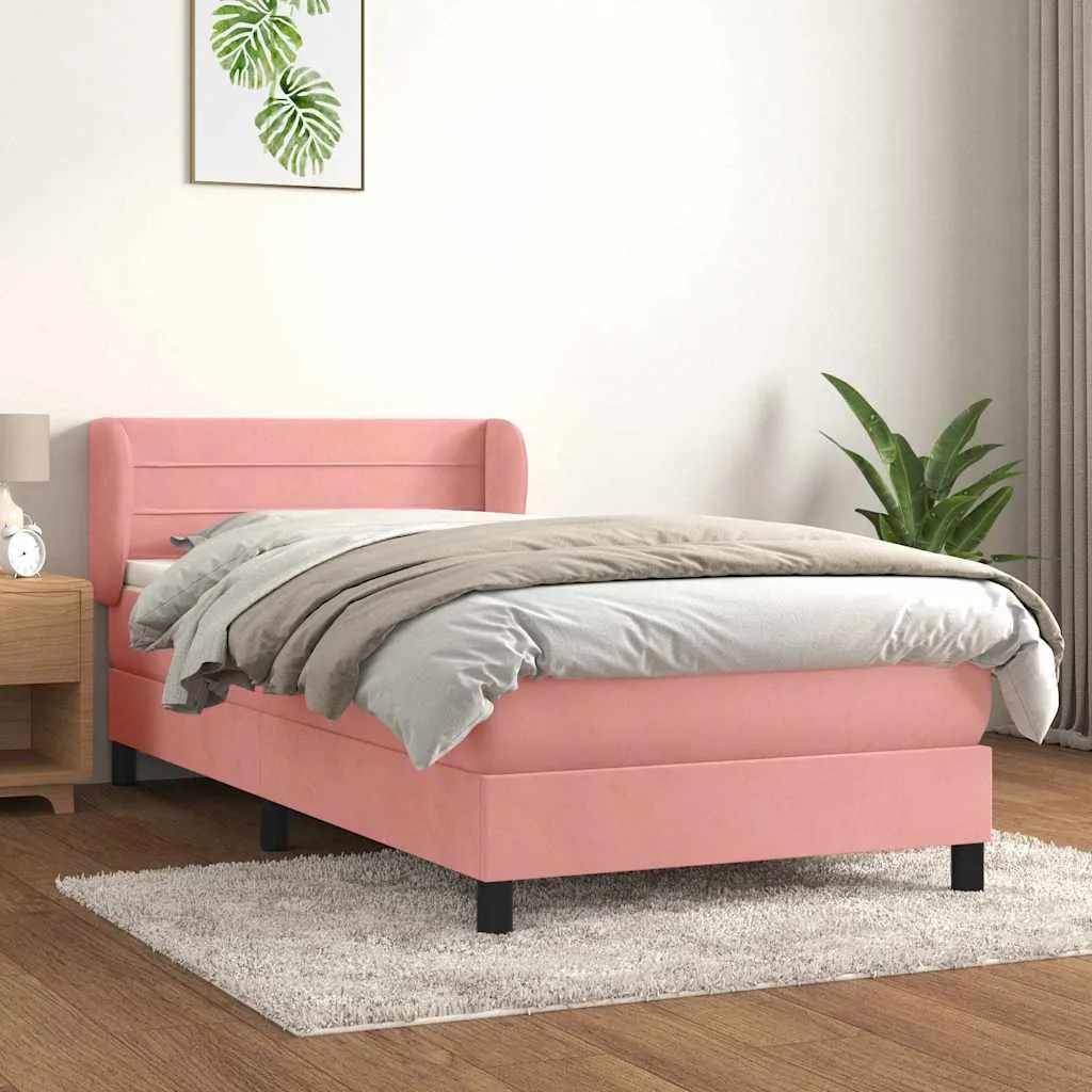 vidaxl box spring krevet s madracem ružičasti 90x190 cm baršunasti - slika 1
