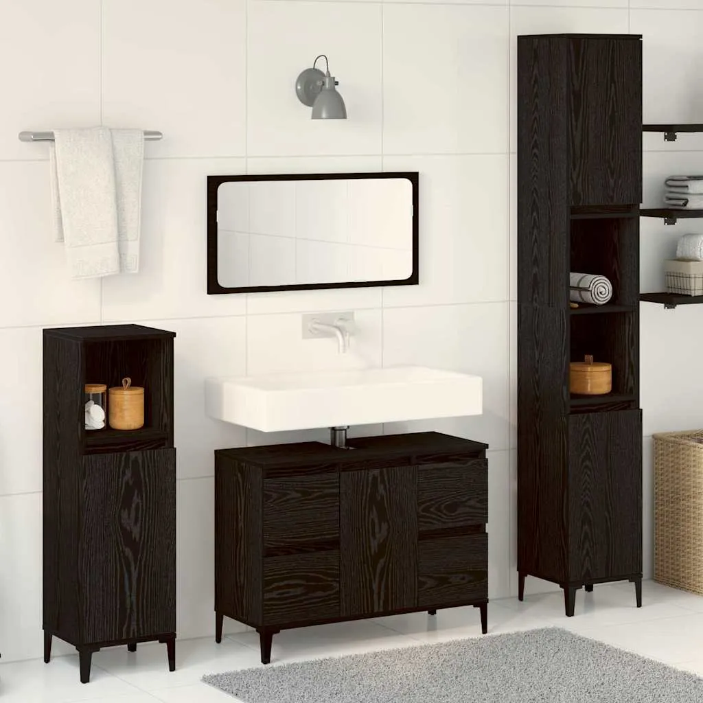 vidaXL Set namještaja za kupaonicu 3 kom. Crni hrast 30 x 30 x 180 cm - Venlo