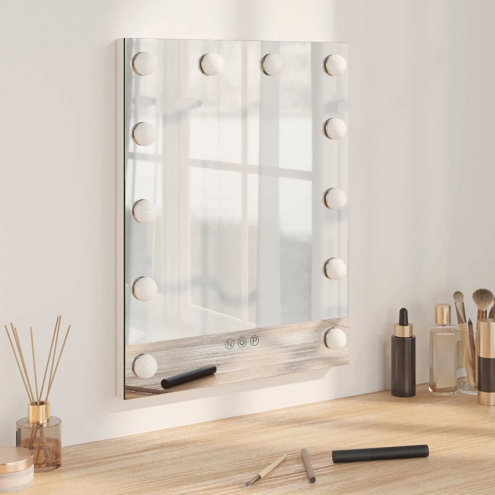 vidaXL LED Ogledalo za Toaletni Stolić Bijela 44 x 10 x 53 cm - Venlo