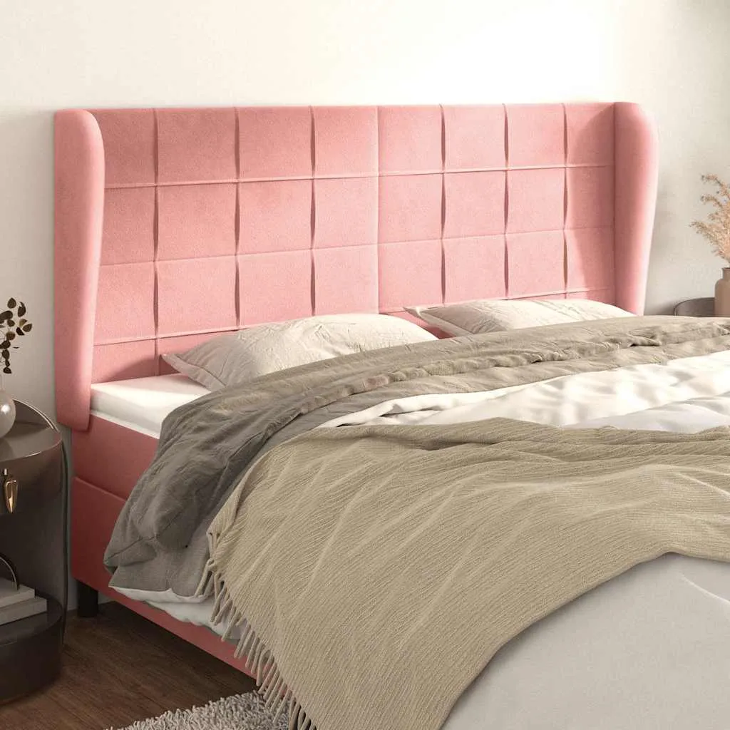 vidaXL Uzglavlje s ušima ružičasto 203x23x118/128 cm baršunasto - Venlo