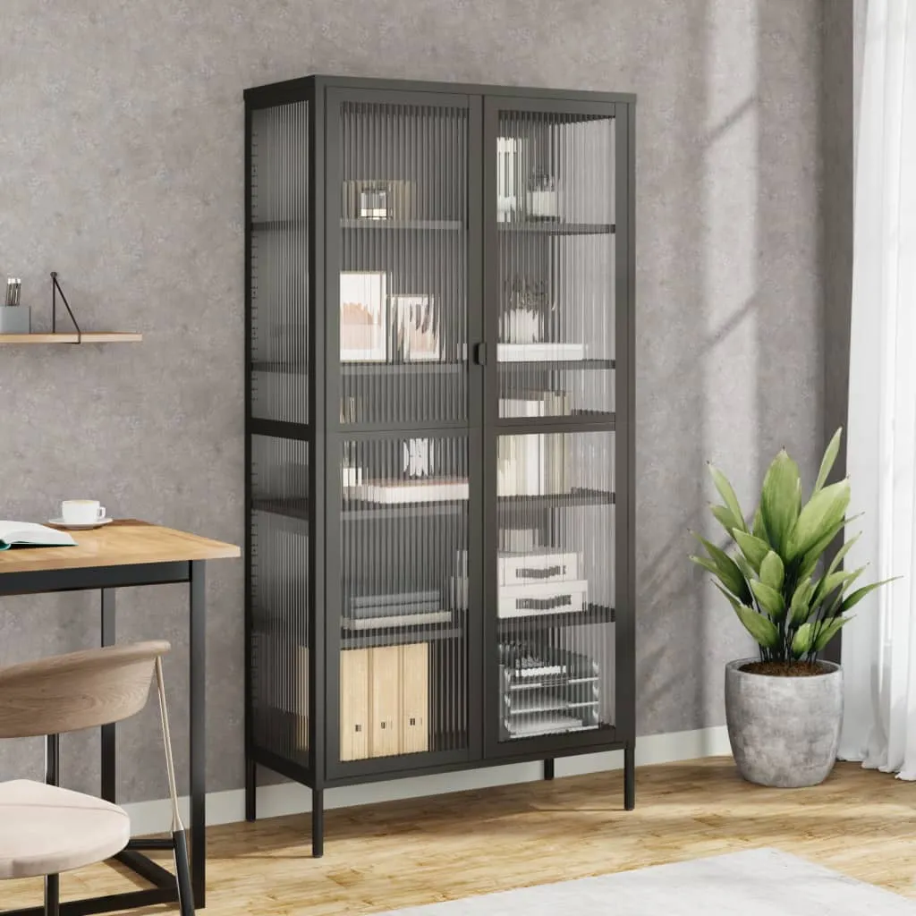 vidaXL Visoka komoda crna 85 x 40 x 180 cm od stakla i čelika - Venlo