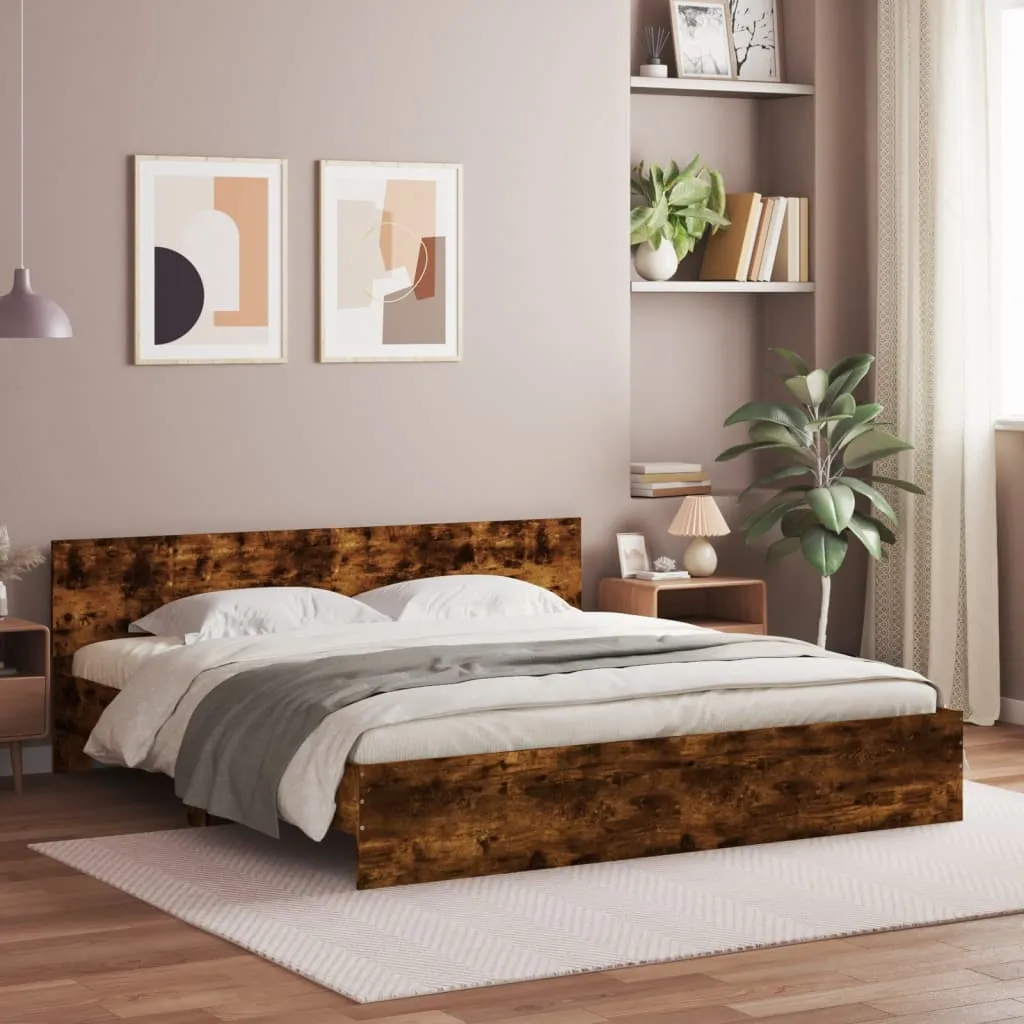 vidaXL Okvir kreveta s uzglavljem boja dimljenog hrasta 160x200 cm - Venlo