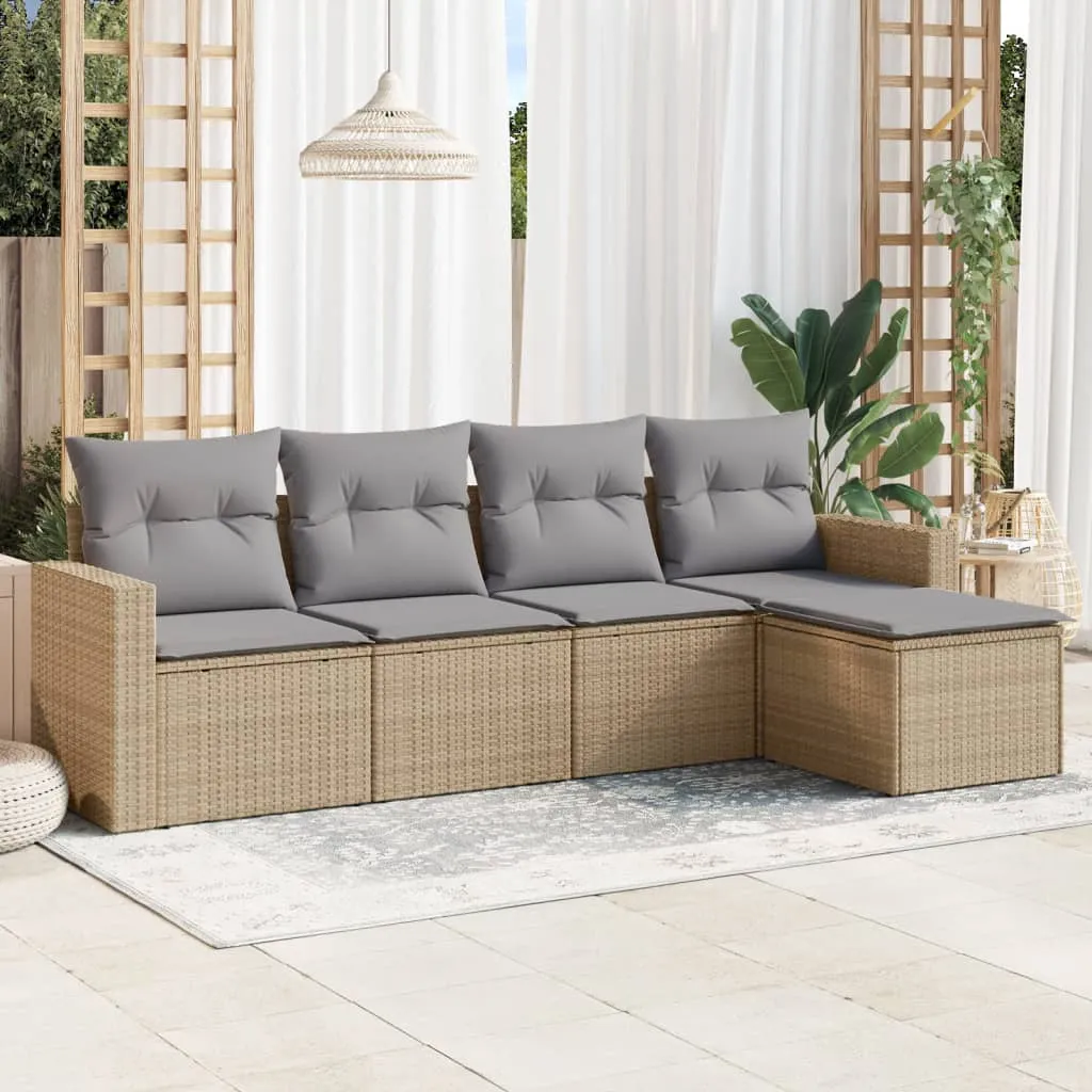 vidaXL 5-dijelni vrtni set sofa s jastucima bež od poliratana - Venlo