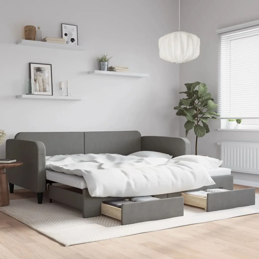 vidaXL Dnevni krevet na razvlačenje i ladice tamnosivi 100 x 200 cm - Venlo