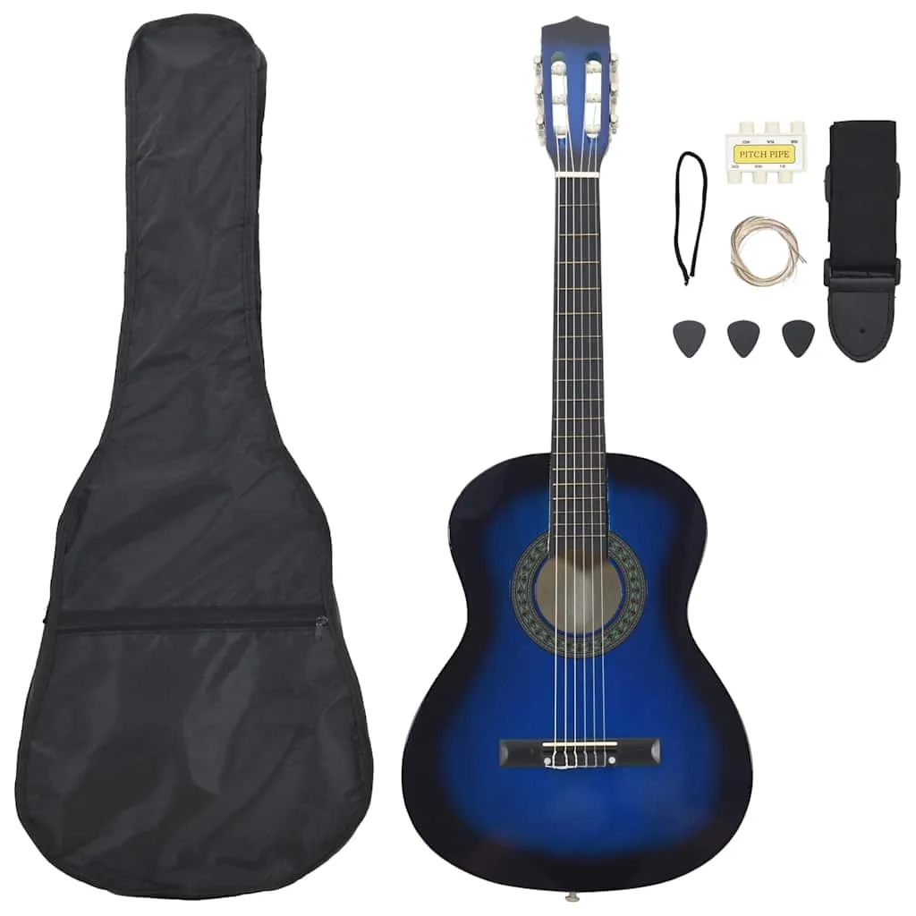 vidaxl 8-dijelni set klasične gitare za početnike plavi 3/4 36" - slika 1