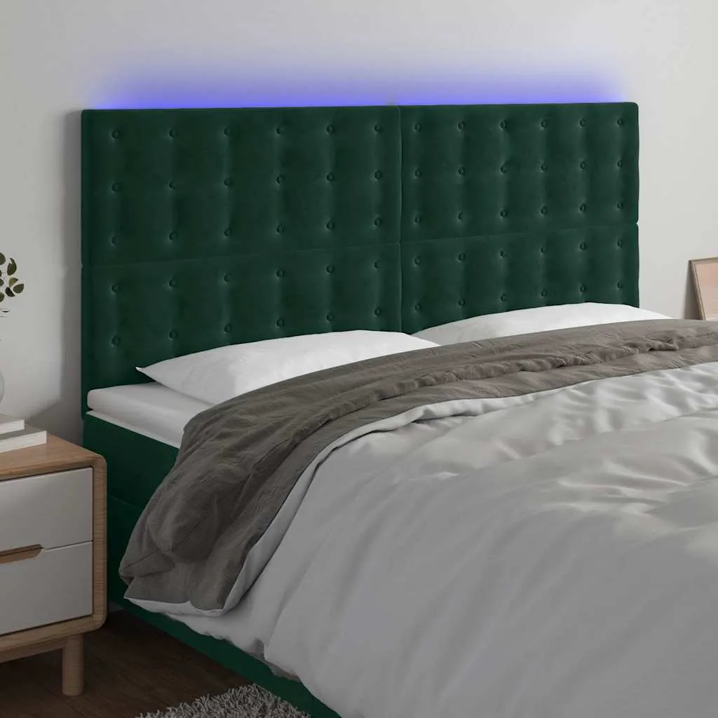 vidaXL LED uzglavlje tamnozeleno 160x5x118/128 cm baršunasto - Venlo
