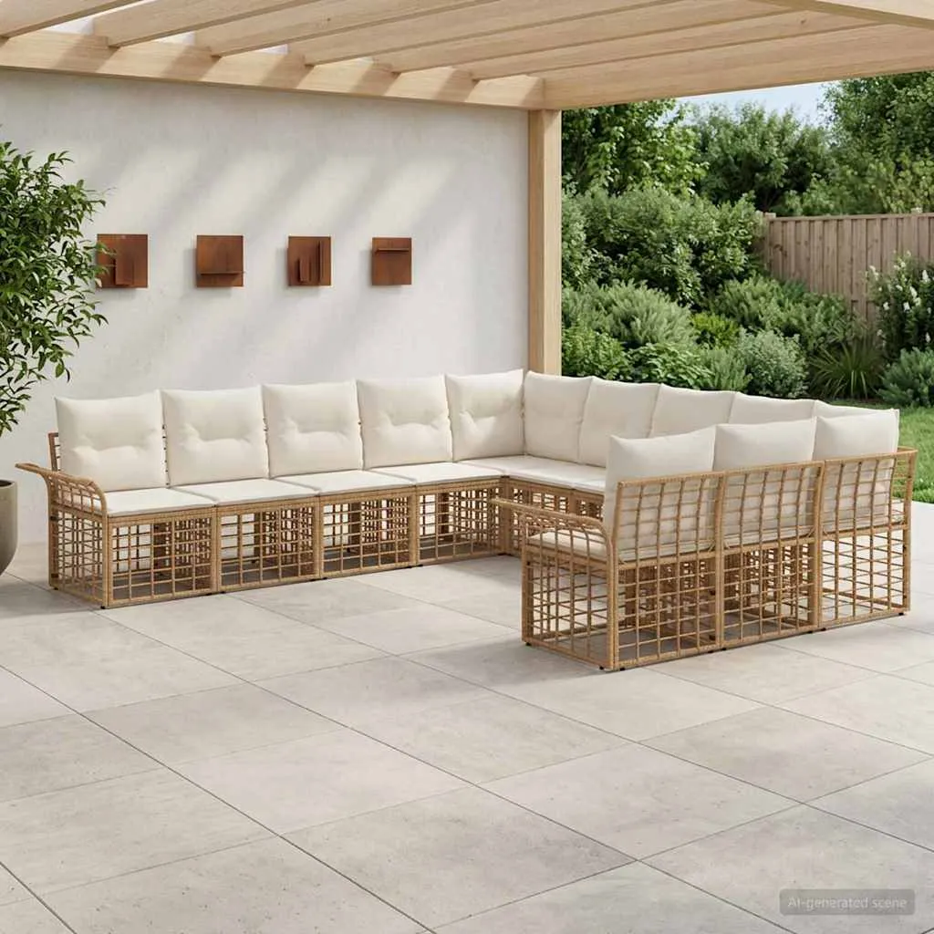 vidaXL Set vanjskih sofa 11 kom. Prirodna i krema bijela Poliester - Venlo