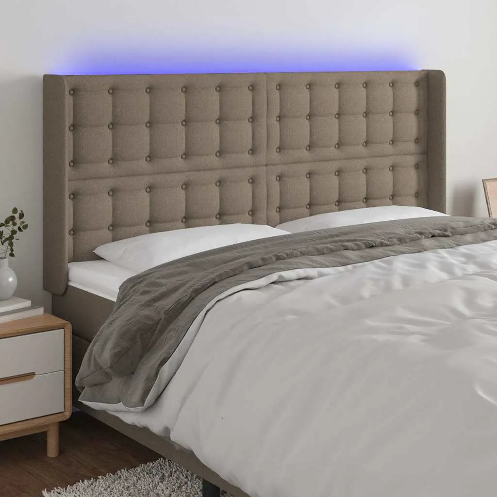 vidaXL LED uzglavlje smeđesivo 163 x 16 x 118/128 cm od tkanine - Venlo