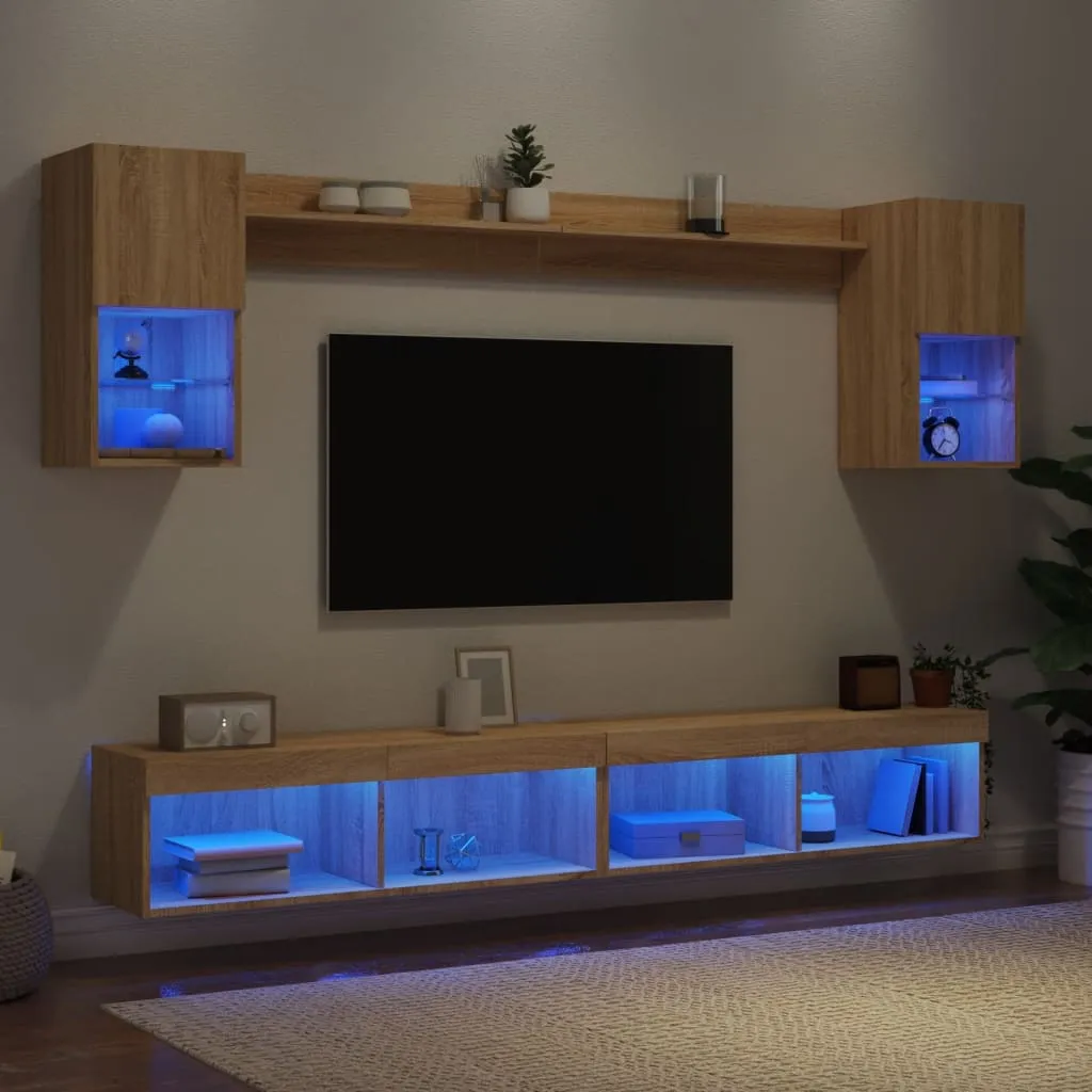 vidaXL 6-dijelni zidni TV elementi s LED svjetlima boja hrasta drveni - Venlo