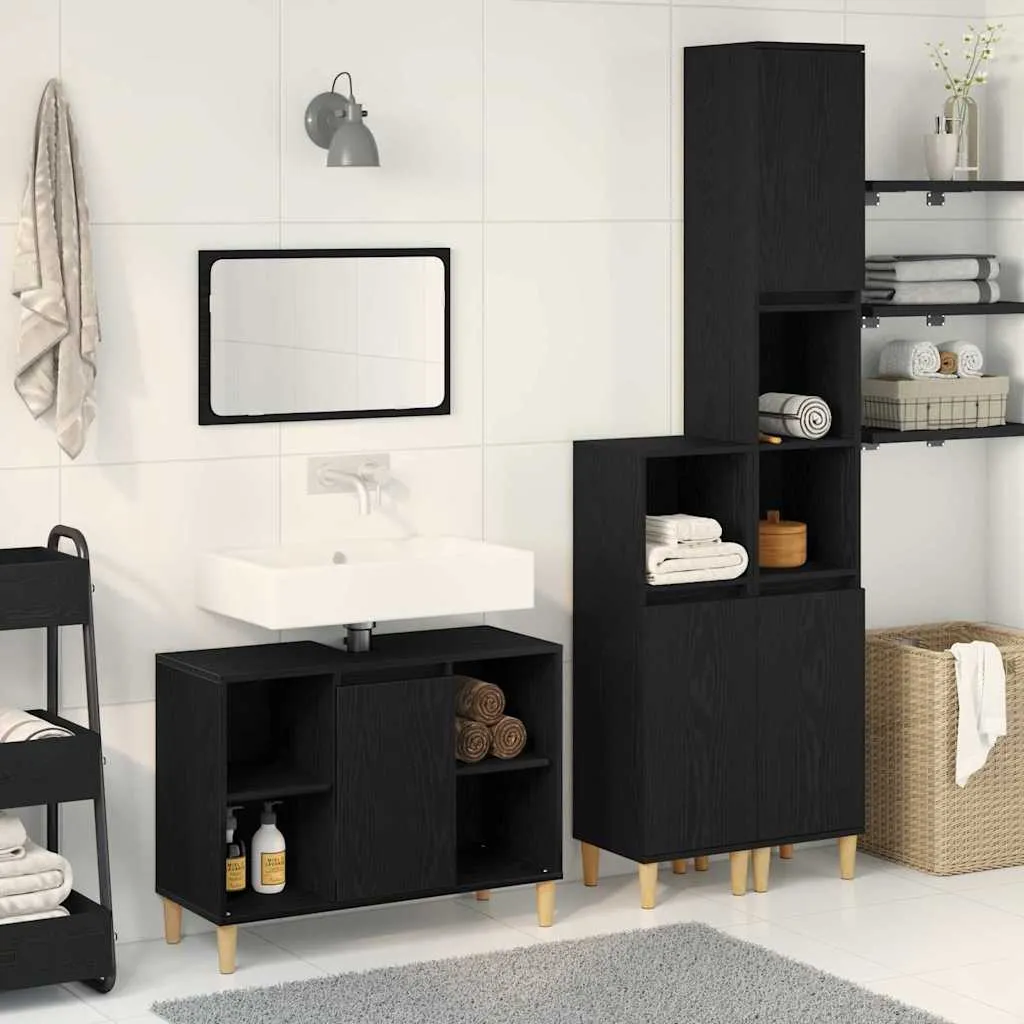 vidaXL Set namještaja za kupaonicu 3 kom. Crna 80 x 33 x 60 cm - Venlo